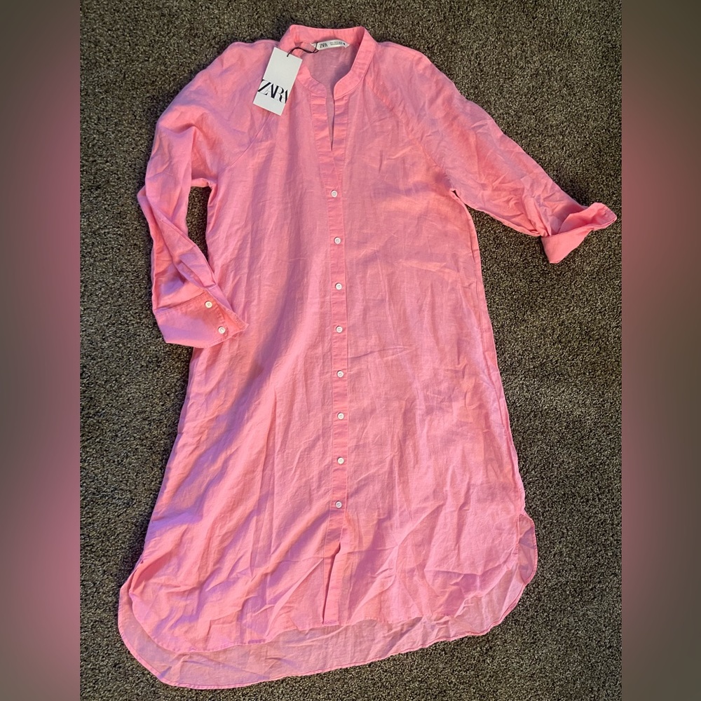Zara Pink Linen Shirt dress